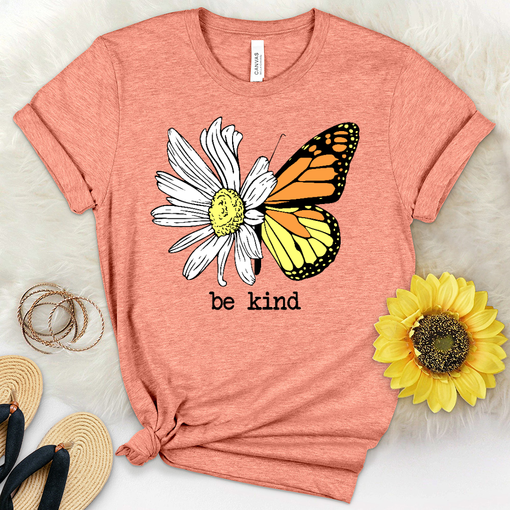 Be Kind Daisy Butterfly Heathered Tee