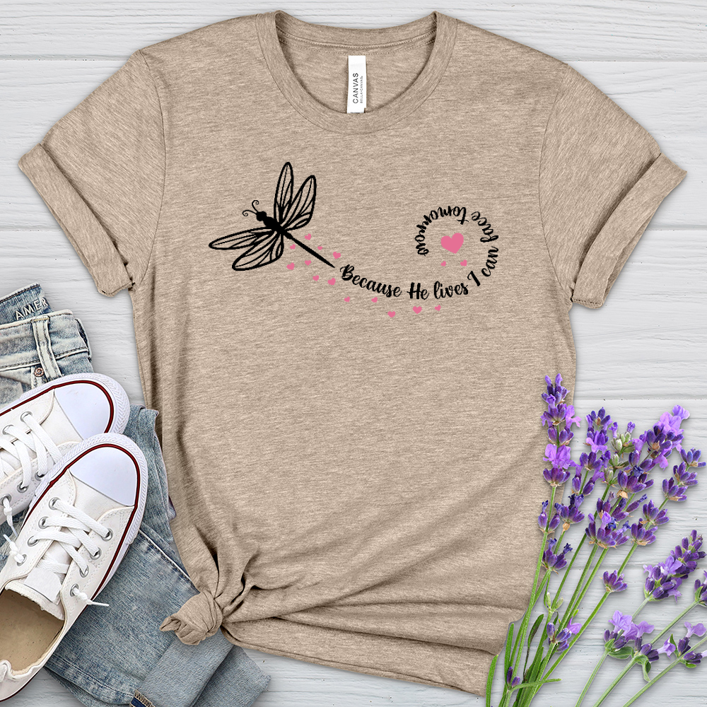 Because He Lives Dragonfly Heathered Tee