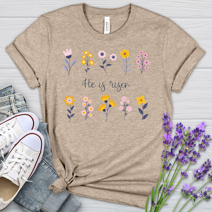 He Is Risen Flower Pattern Heathered Tee