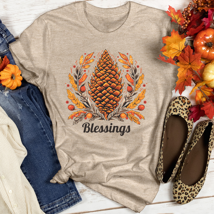 Herringbone Pinecone Blessings Heathered Tee