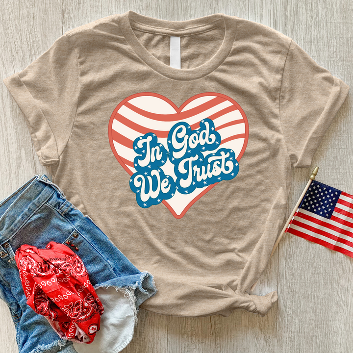 In God We Trust Wavy Heart Heathered Tee