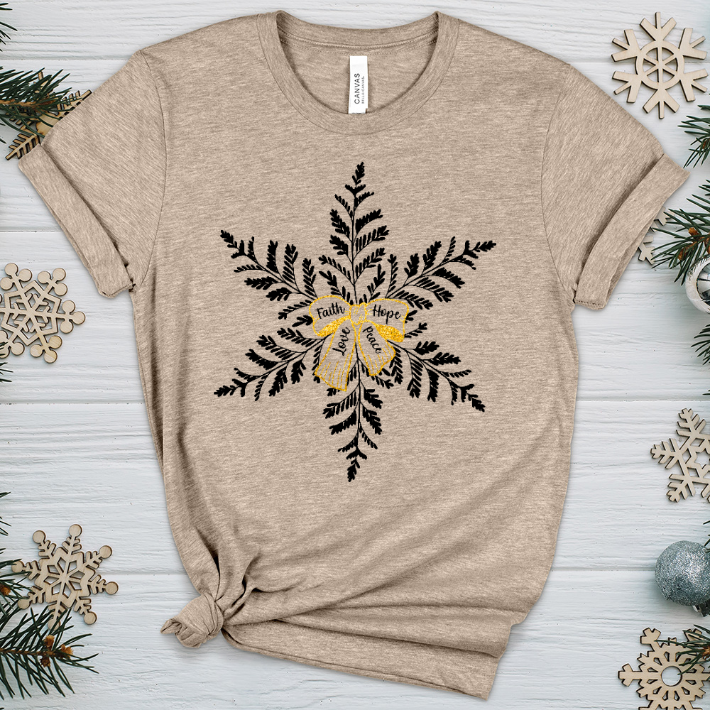 Faith Hope Love Peace Snowflake Heathered Tee