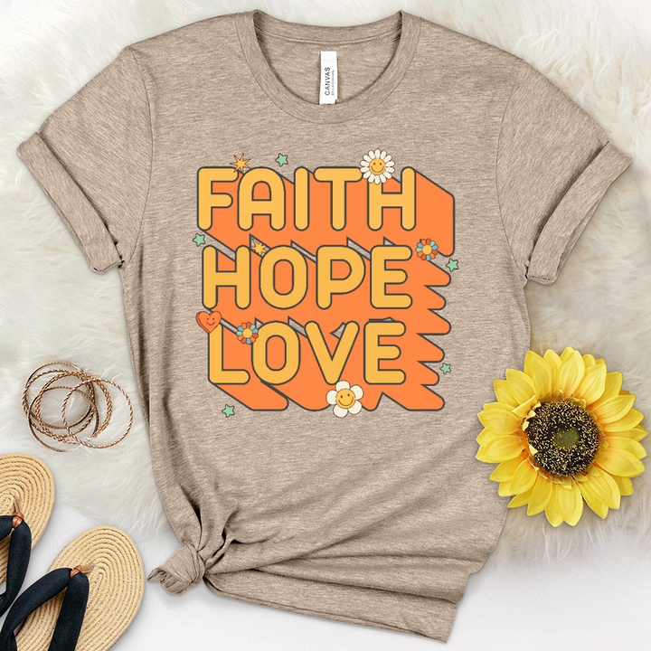 Retro Faith Hope Love Heathered Tee