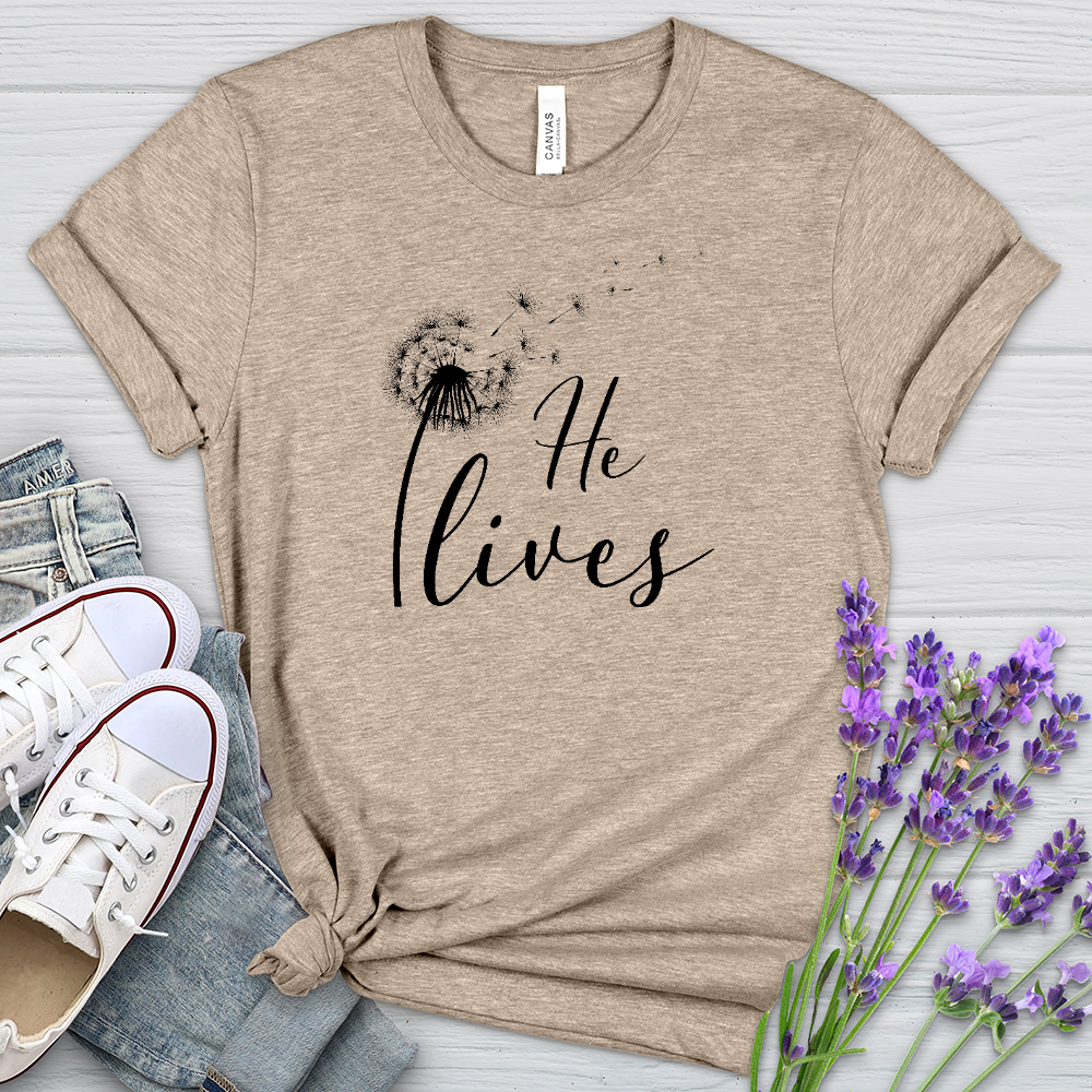 He Lives Dandelion Heathered Tee