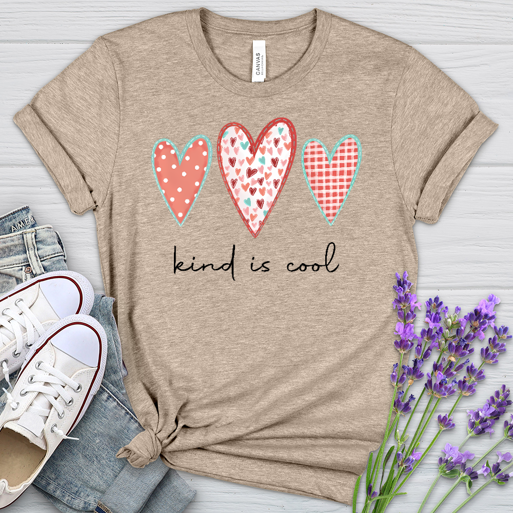 Kind Is Cool Pink Hearts Heathered Tee