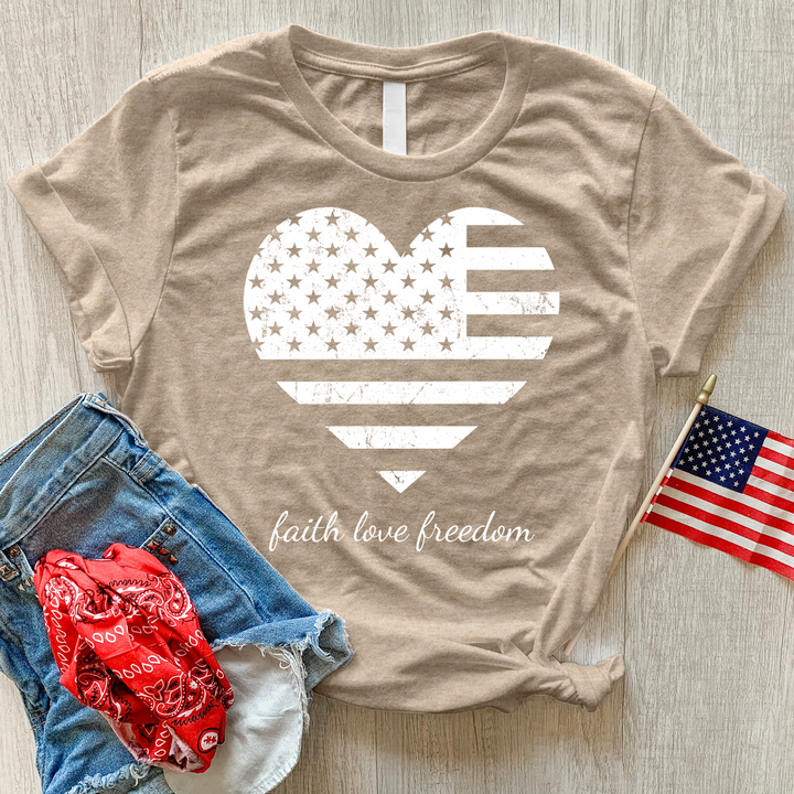 Faith Love Freedom Heart Heathered Tee