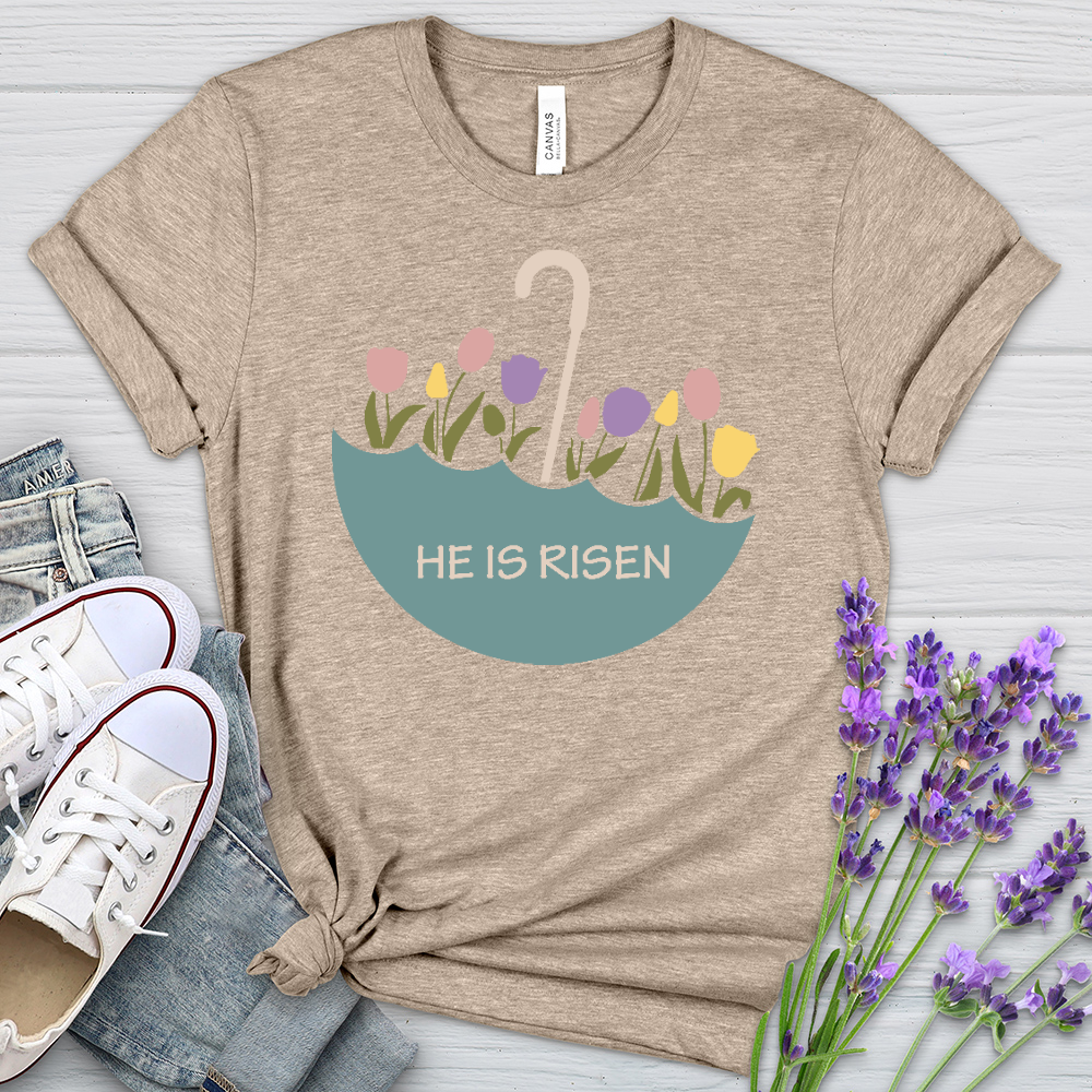 He Is Risen Flower Umbrella Heathered Tee