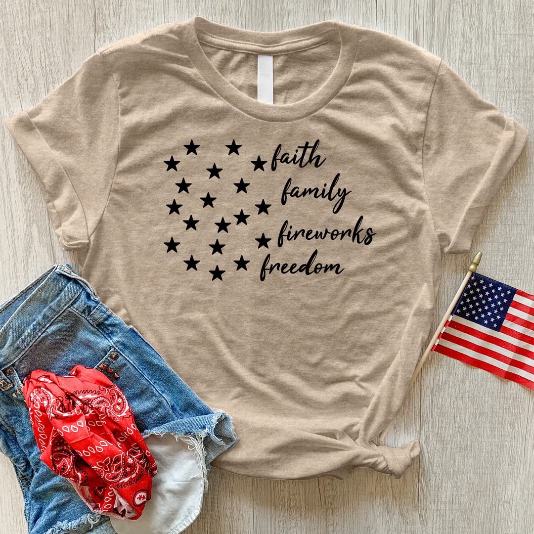 Faith Family Fireworks Stars Heathered Tee