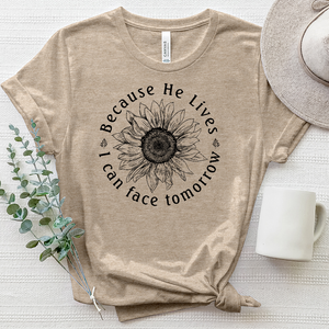 Because He Lives Sunflower Heathered Tee