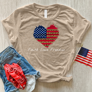 Faith Love Freedom Leopard Heart Heathered Tee