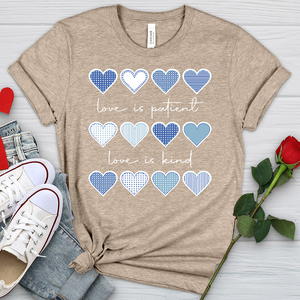 Love Is Patient Blue Hearts Heathered Tee