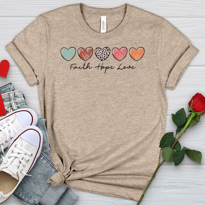 Faith Hope Love Mini Hearts Heathered Tee