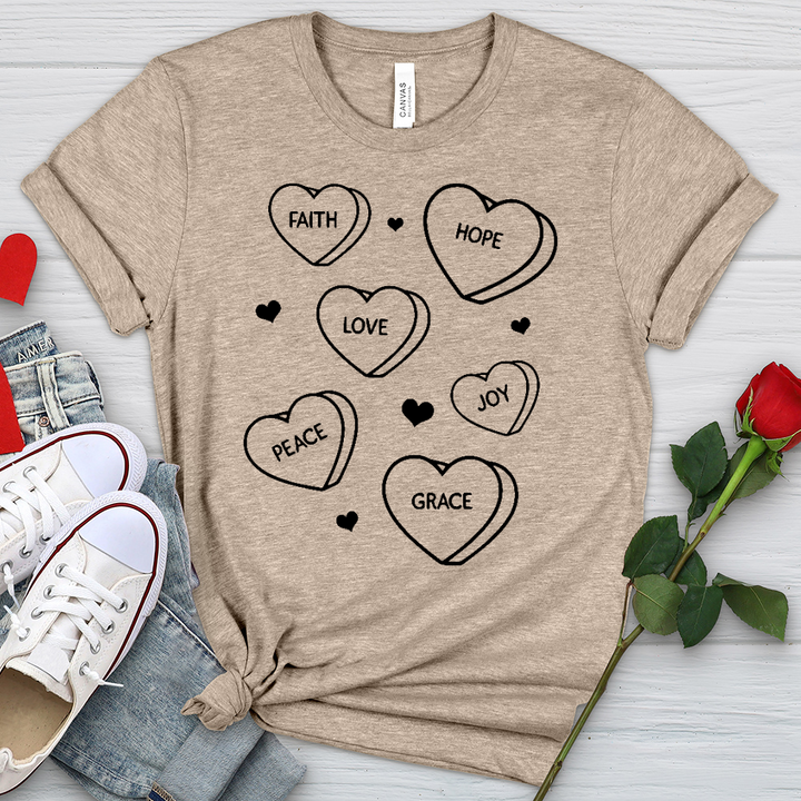 Inspirational Candy Hearts Heathered Tee