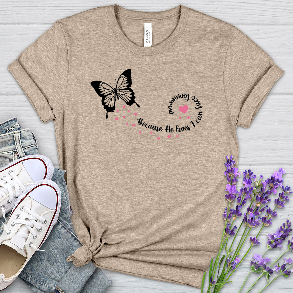 Because He Lives Butterfly Heathered Tee