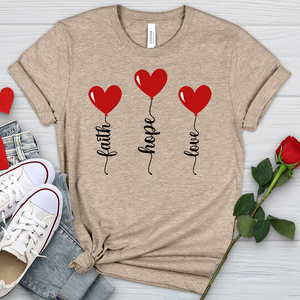 Faith Hope Love Heart Balloons Heathered Tee