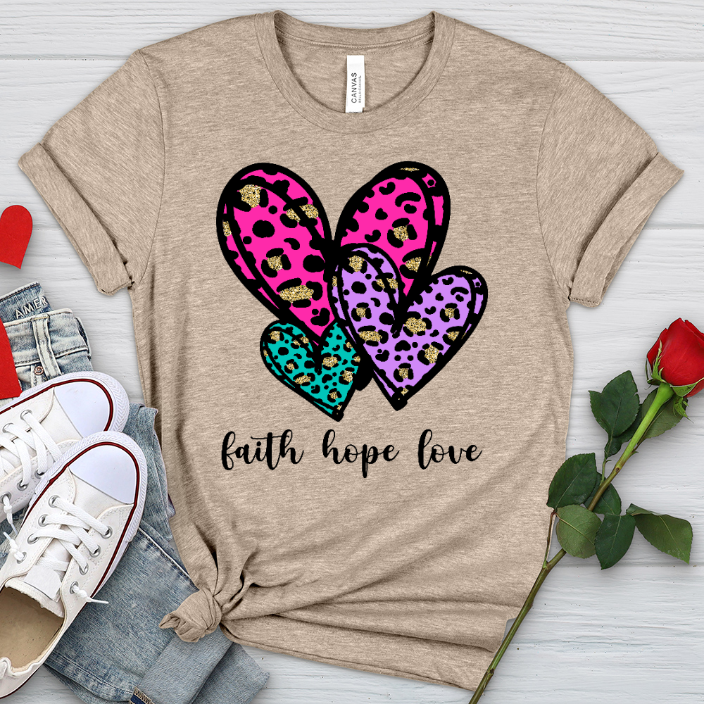 Faith Hope Love Coloful Leopard Heathered Tee