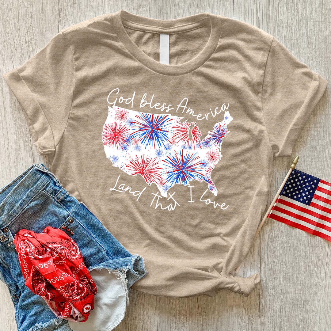 God Bless Fireworks USA Heathered Tee