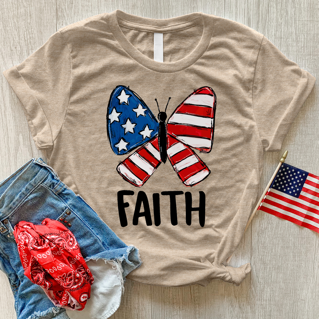 USA Faith Butterfly Heathered Tee