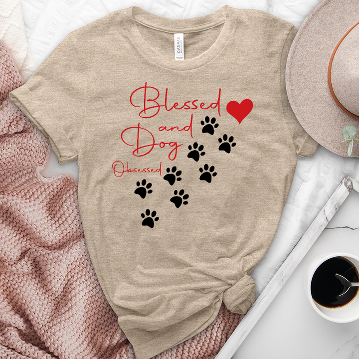 Blessed and Dod Obsessed Paw Print Heathered Tee