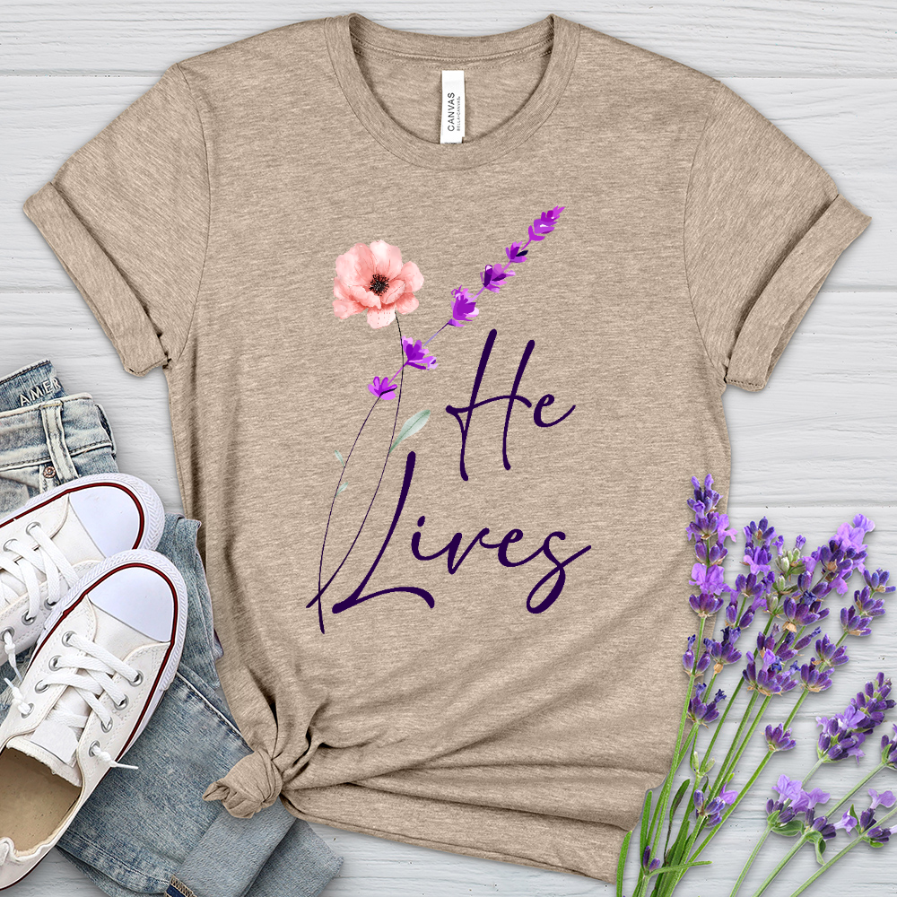 He Lives Heathered Tee