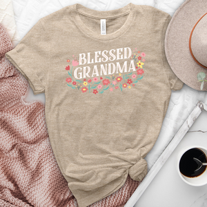 Blessed Grandma Spring Flowers Heathered Tee