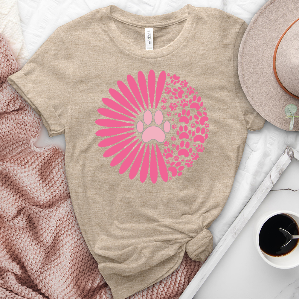 Pink Sunflower Paw Print Heathered Tee