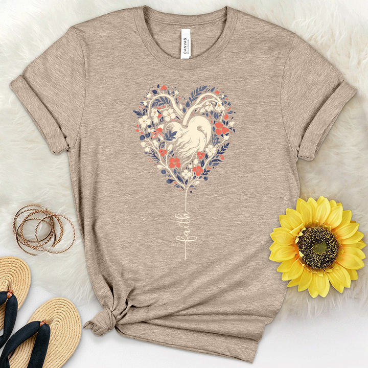 Faith Distressed Heart Floral Heathered Tee