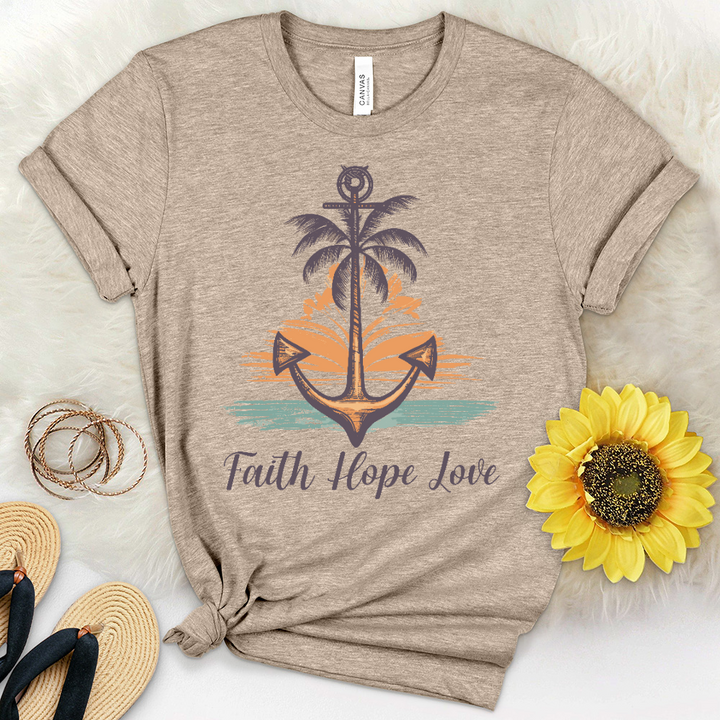 Faith Hope Love Anchor Sunset Heathered Tee