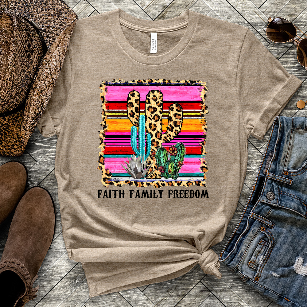 Faith Family Freedom Colored Cactus Heathered Tee