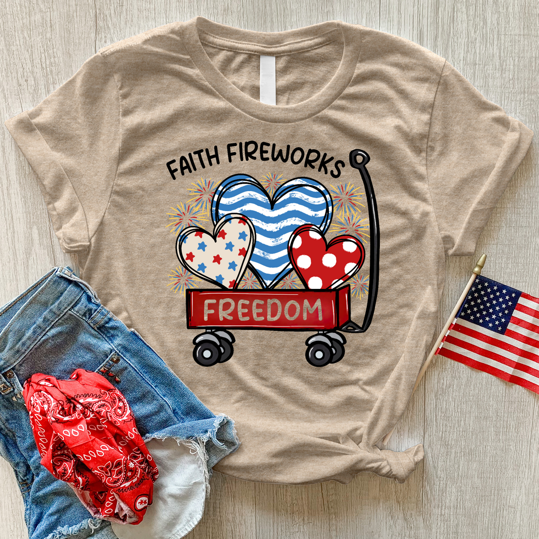 Faith Fireworks Freedom Cart Heathered Tee