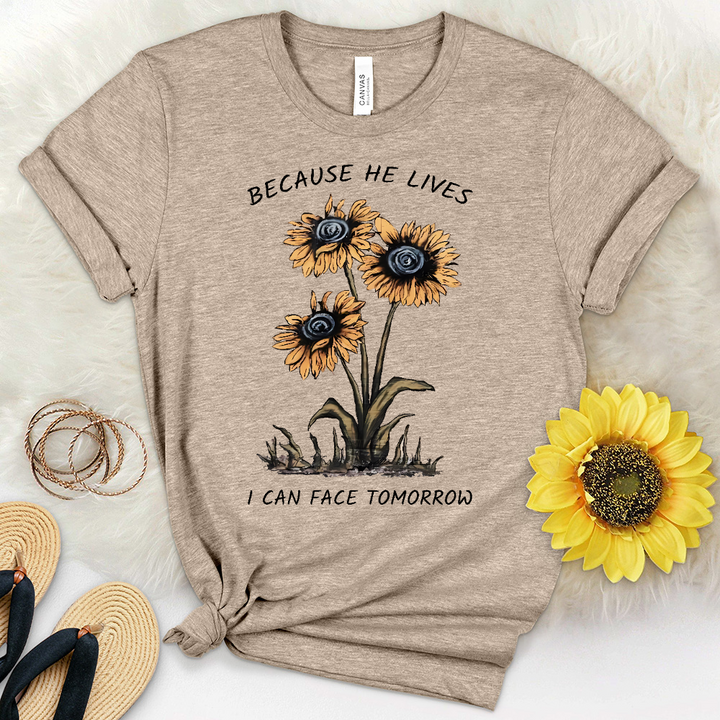 Because He Lives Sunflower Trio Heathered Tee