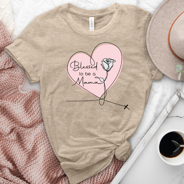 Blessed Mama Pink Heart Heathered Tee