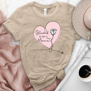 Blessed Mama Pink Heart Heathered Tee