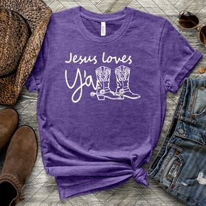 Jesus Loves Y'all Boots Heathered Tee