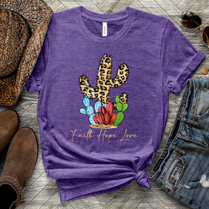 Faith Hope Love Cheetah Cactus Heathered Tee