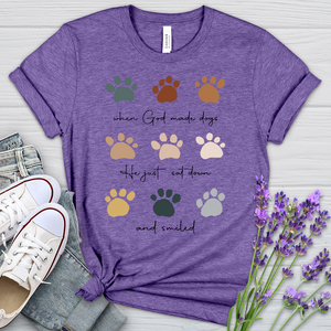 When God Created Dogs Paw Prints Heathered Tee