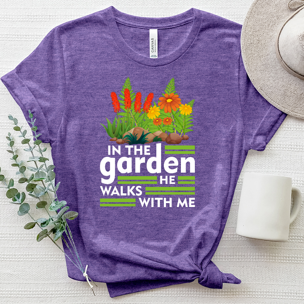 In The Garden He Walks With Me Heathered Tee