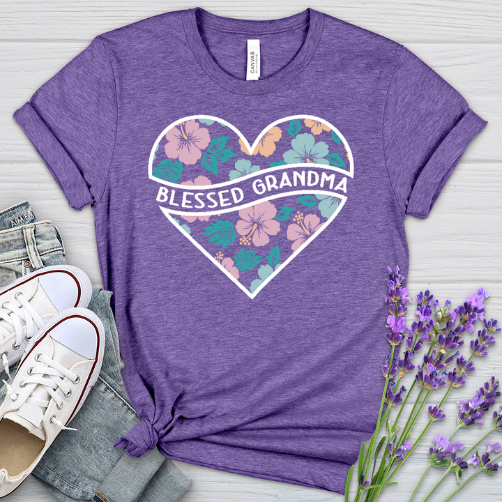 Blessed Grandma Wavy Heart Heathered Tee