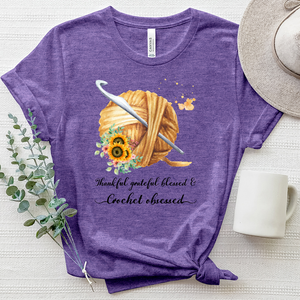 Thankful Grateful Blessed & Knitting Obsessed Sunflower Heathered Tee