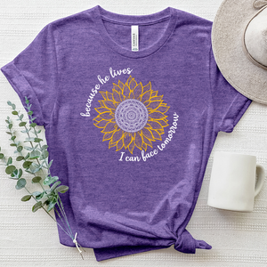 Because He Lives Mandala Flower Heathered Tee