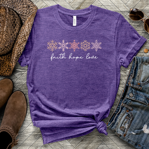 Faith Hope Love Snowflake Assortment Heathered Tee