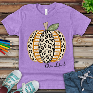 Thankful Leopard Spotted Pumpkin Youth Heathered Tee