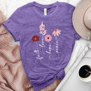 Bloom Faith Hope Love Peace Heathered Tee