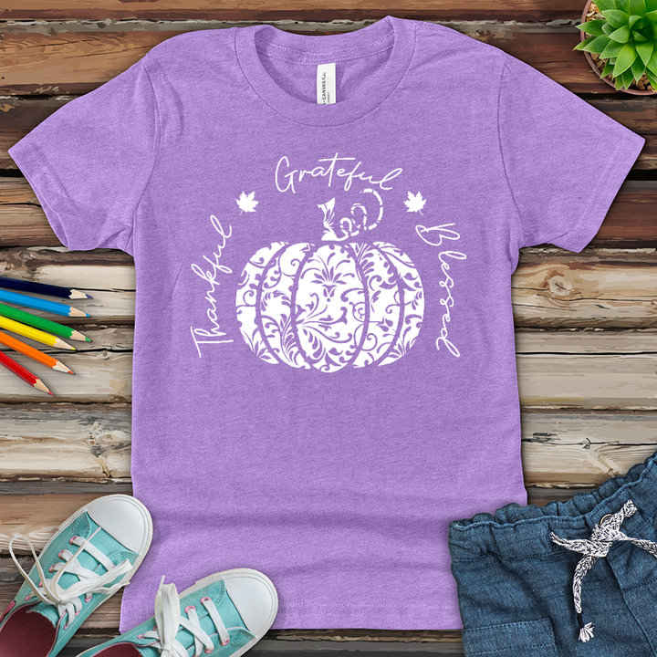 TGB White Floral Pumpkin Youth Heathered Tee