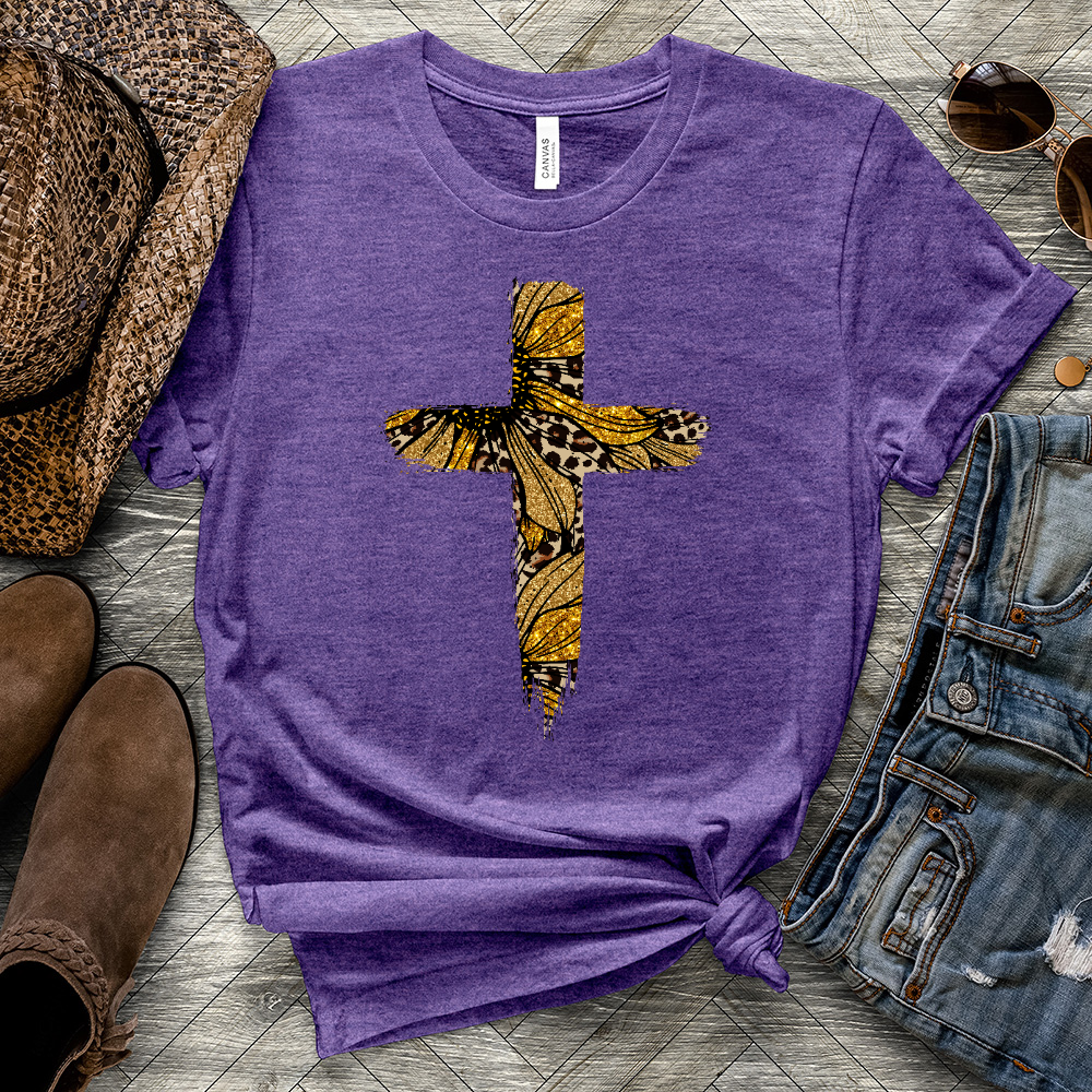 Leopard Cross Golden Heathered Tee
