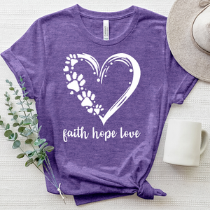 Faith Hope Love Paw Print Heart Heathered Tee