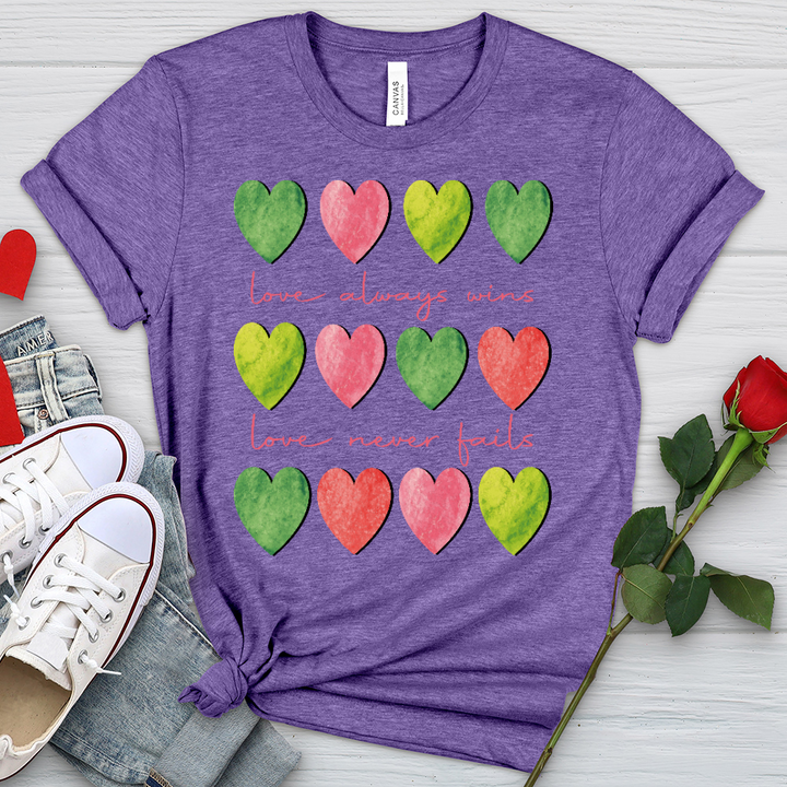 Love Always Wins Heart Pattern Heathered Tee