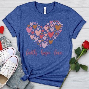 Faith Hope Love In Heart Heathered Tee