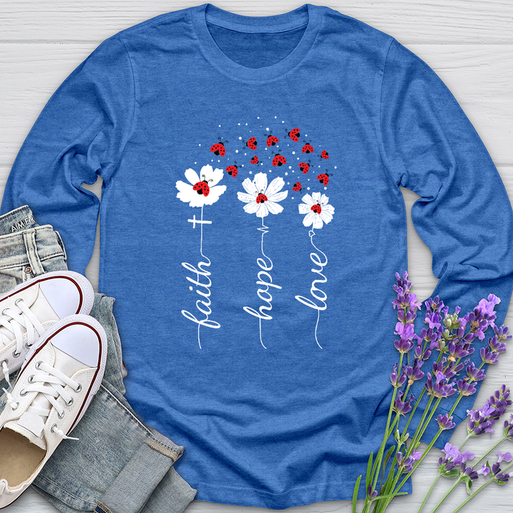 Faith Lady Bug Flowers Long Sleeve Tee