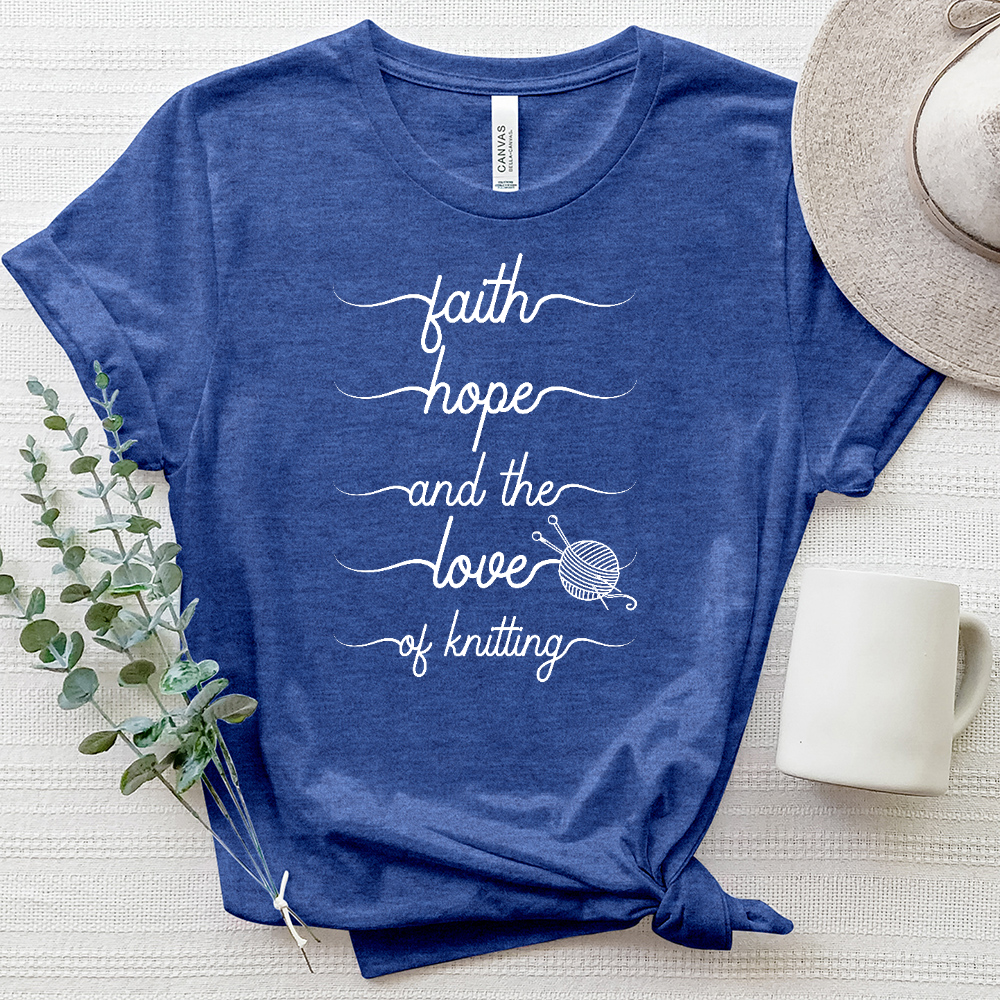 Faith Hope and the Love of Knitting Tee White Heathered Tee